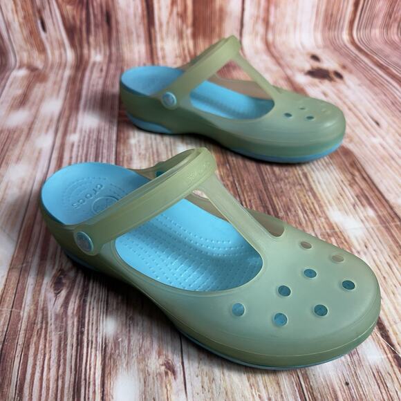Crocs CARLIE Size 8 Blue Green Mary Jane Sandals Clogs Slide Closed Toe Shoes - Picture 11 of 12